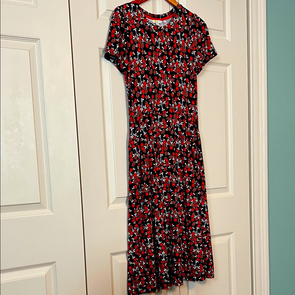 Boden Navy and Red Floral Midi Dress